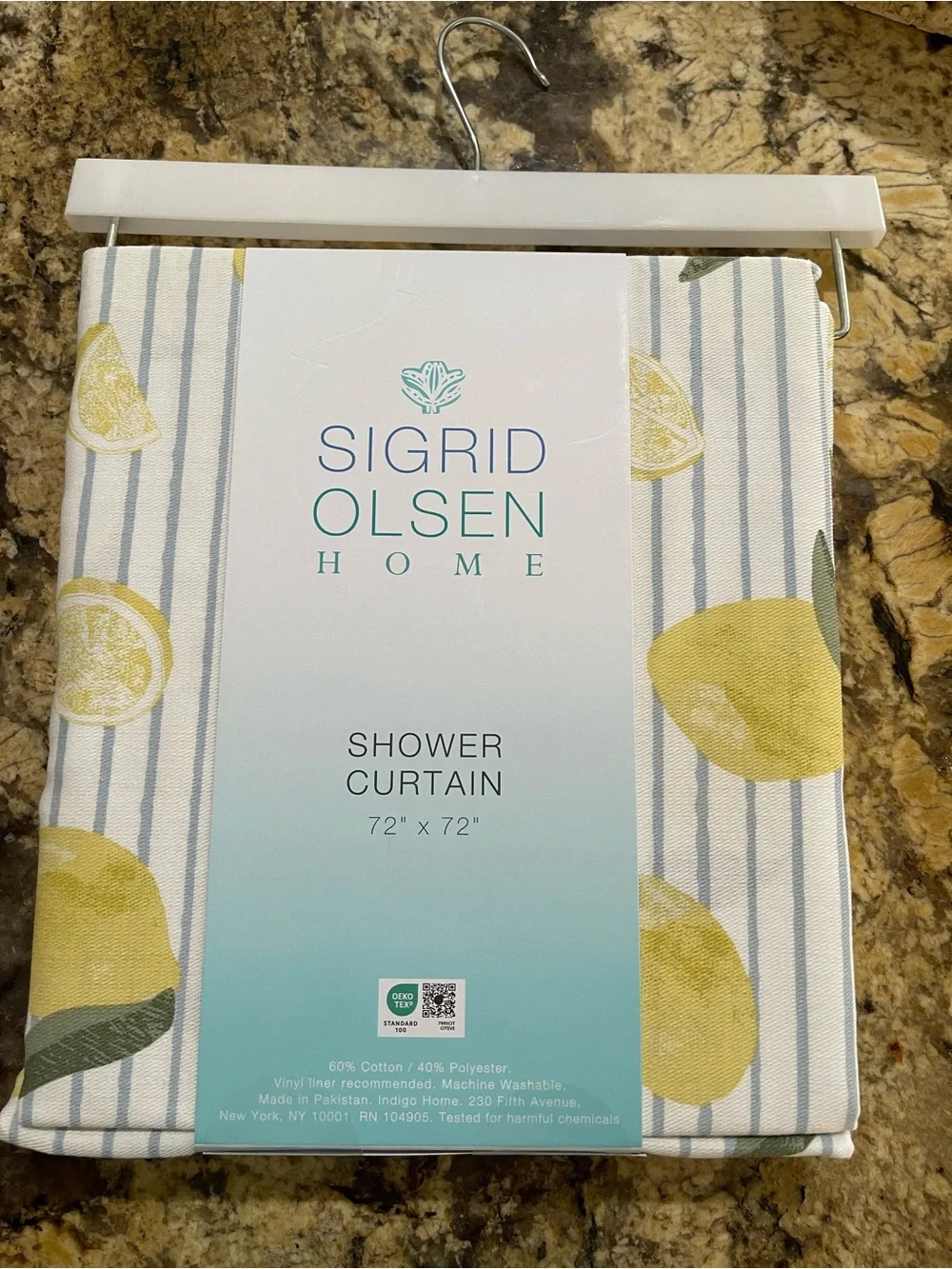 Sigrid Olsen coastal stripe lemon 🍋 design shower curtain - 72”x72” NEW